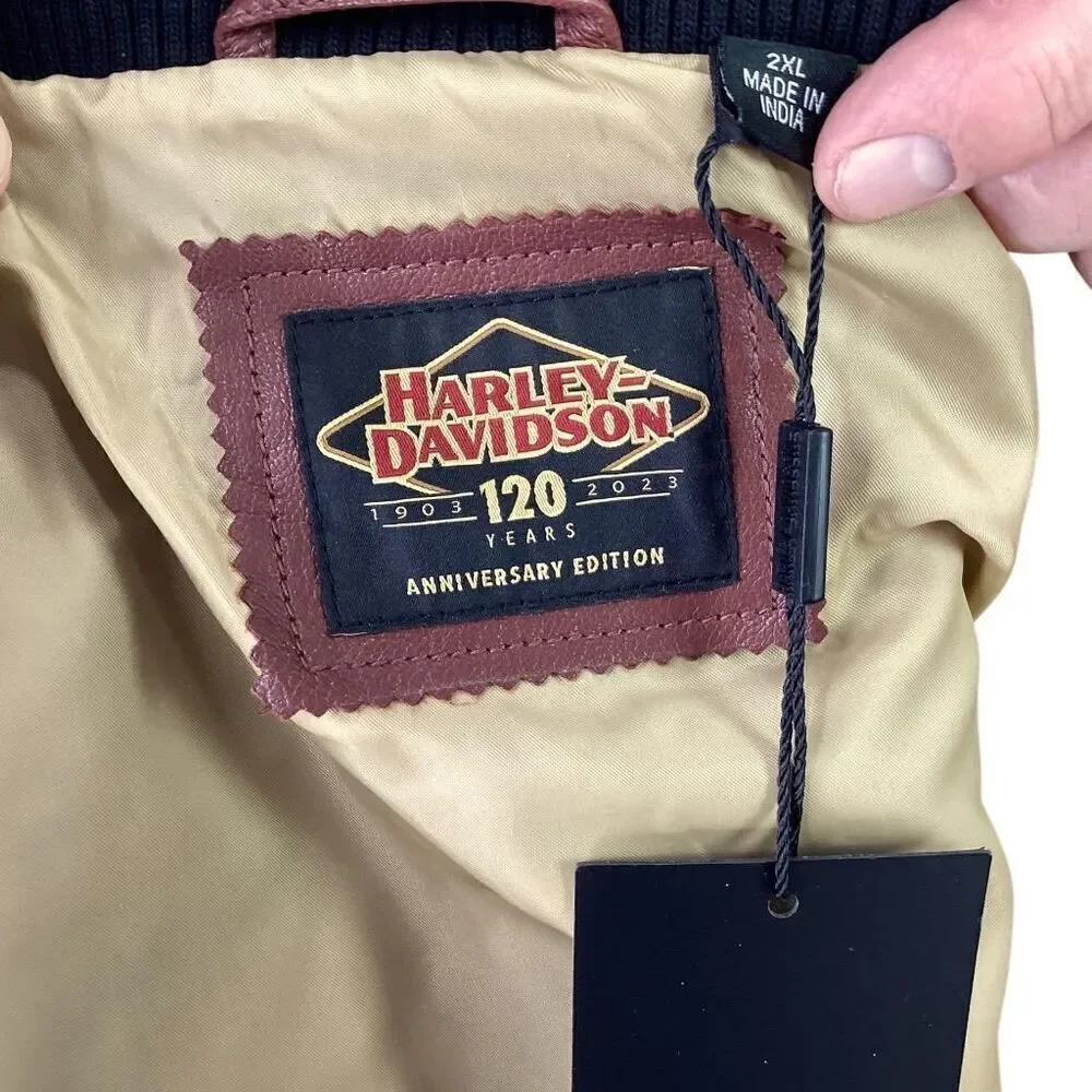 Harley-Davidson Bomber Jacket Mens 2X Dark Red Leather 120th Anniversay Edition